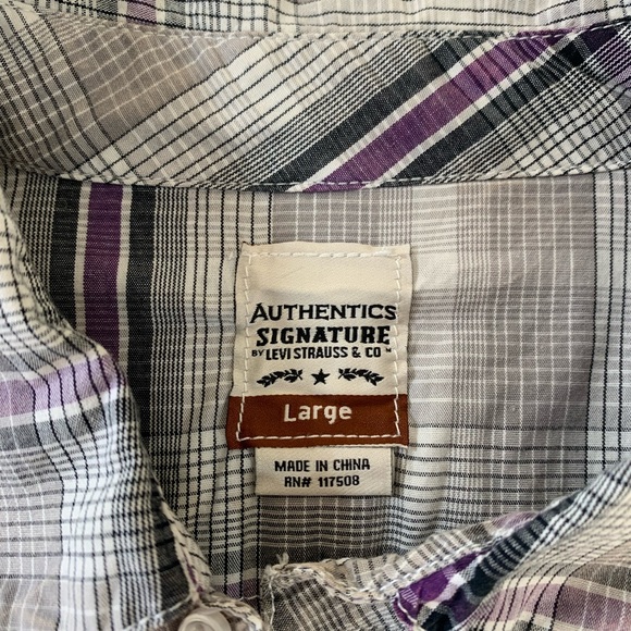 Levi Strauss & Co Pearl Snap Shirt Mens Size L Long Sleeve Pockets Purple Plaid - Picture 3 of 11